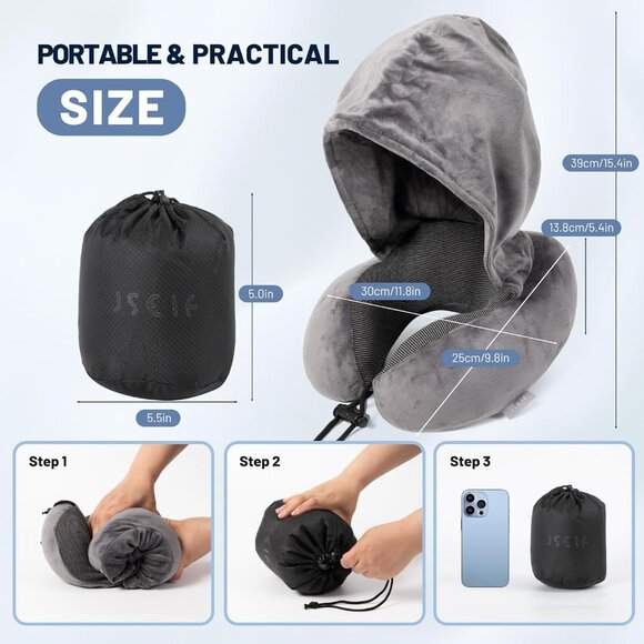 neck support U shaped hooded travel pillow for airplane1 Set - Picture 13 of 15